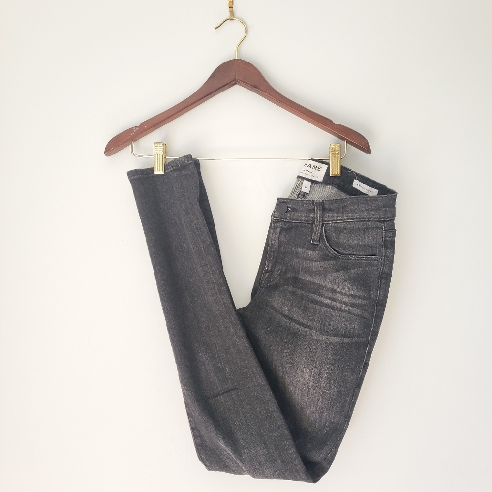 FRAME Le Skinny de Jeanne Gray Black Faded Jeans